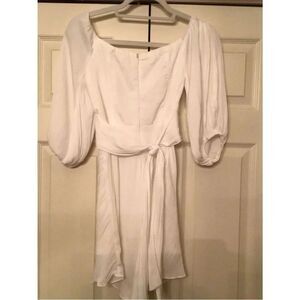 Here Comes The Sun White Puff-Sleeve Belted Dress